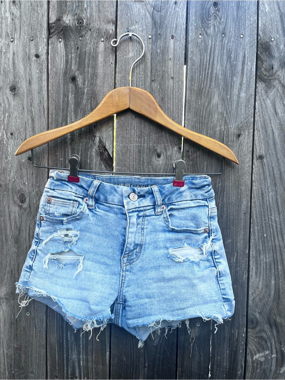American Eagle Outfitters Light Blue Distressed Denim Cutoff Shorts